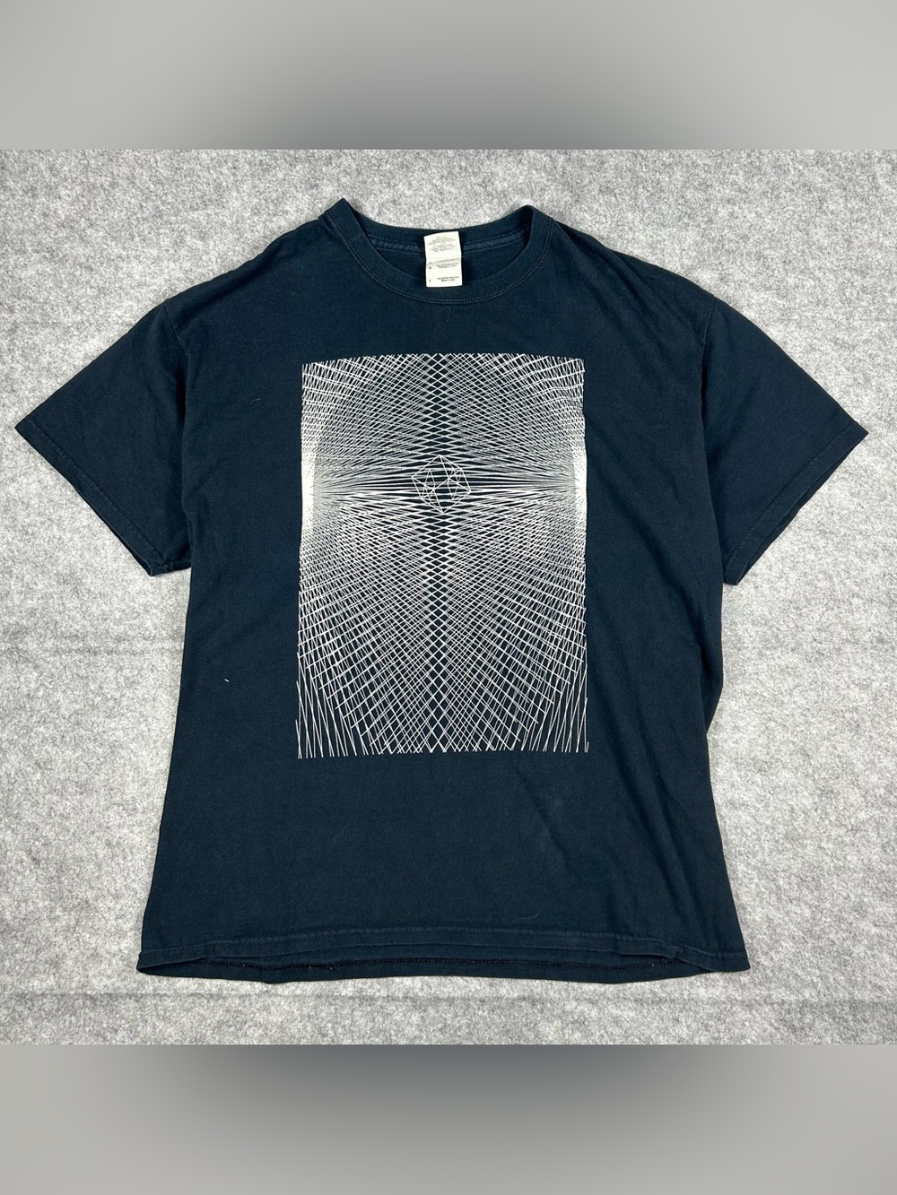 Vintage Black Short Sleeve Tee with White Geometric Grid Print